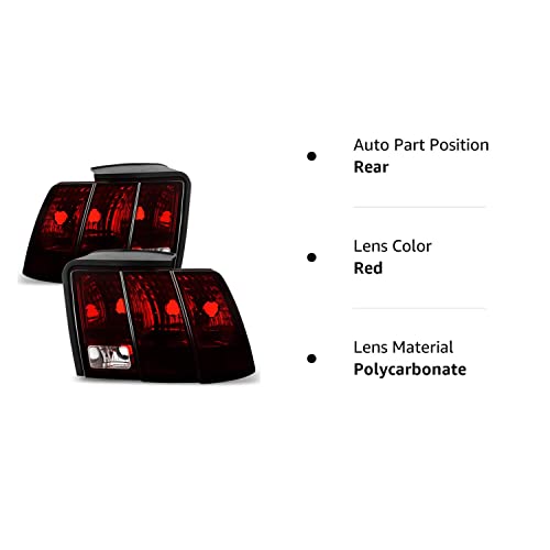 Acanii - For 1999-2004 Ford Mustang Red Smoked Tail Lights Brake Lamps 99-04 Pair Set Replacement Driver+Passenger Side