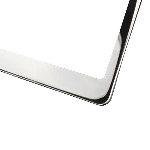 Circle Cool T304 Stainless Steel Polish Mirror 4 Hole Slim License Plate Frame Holder Tag W/Chrome Metal Cap