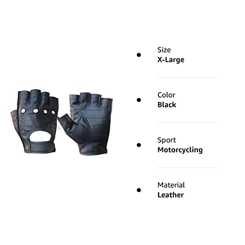 A&H Apparel Leather Motorcycle Glove Genuine Cowhide Fingerless Leather Driving Gloves (X-Large)