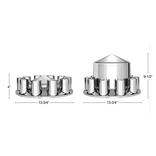 United Pacific 10318 - Axle Hub Cover Kit - Chrome Pointed Axle Cover Combo Kit With 33Mm Thread-On Cylinder Nut Cover