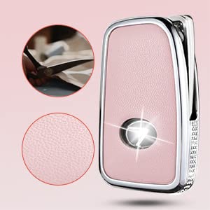 Ruabiban For Lexus Key Fob Cover With Keychain, Pink Genuine Leather Crystal Key Case Protection Shell Compatible With Lexus Rx