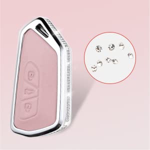 Ruabiban Pink Genuine Leather Crystal Key Fob Cover With Keychain For Vw Id3 Id4 Mk8 Golf 8 Gti Skoda Octavia Keyless Entry Key
