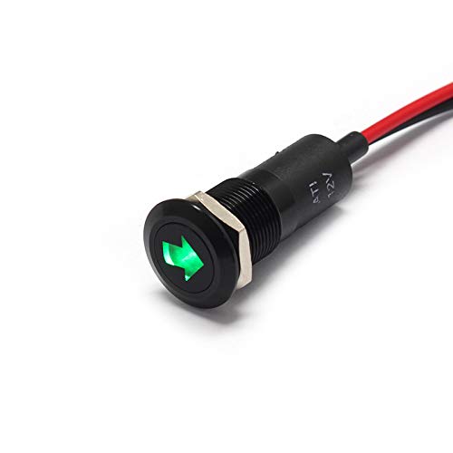 Alpinetech PLB12MS 12mm 1/2 12V LED Metal Signal Indicator Pilot Dash Light (Single Arrow (Green))