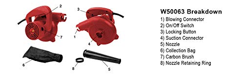 Performance Tool W50063 600W Garage/Shop Handheld Blower - Compact, 75+ Mph Air Flow, 16,000 Max Rpm - Large Handle With Lockabl