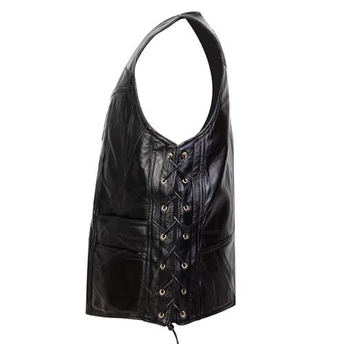Xinmall Motorcycle Genuine Leather Biker Vest For Men Club Style Classic Black (Xx-Large)