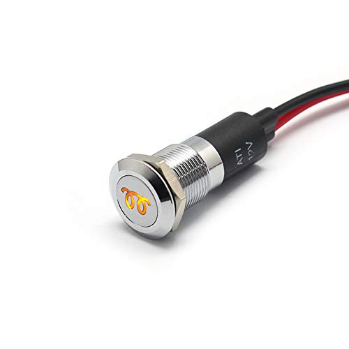 Alpinetech PL12MS 12mm 1/2 12V LED Metal Signal Indicator Pilot Dash Light (Glow Plug Warning)
