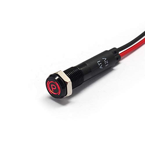 Alpinetech PLB8MS 8mm 5/16 12V LED Metal Signal Indicator Pilot Dash Light Black Bezel with Symbols (Parking Brake Light)