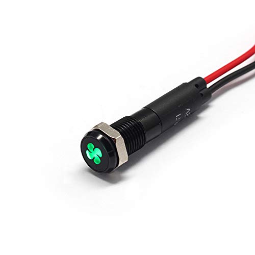 Alpinetech PLB8MS 8mm 5/16 12V LED Metal Signal Indicator Pilot Dash Light Black Bezel with Symbols (Fan)