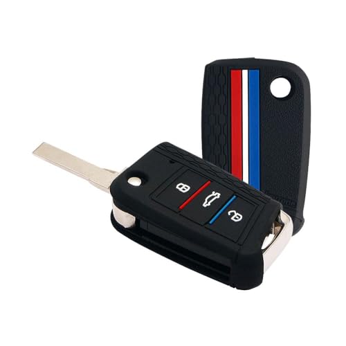 Keyzone Striped Silicone Key Cover Compatible For Volkswagen Virtus, Tiguan, Taigun, Jetta, Troc 3 Button Flip Key (Kzs17_Tigua