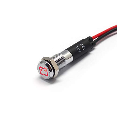 Alpinetech PL8MS 8mm 5/16 12V LED Metal Signal Indicator Pilot Dash Light with Symbols (Battery Warning)