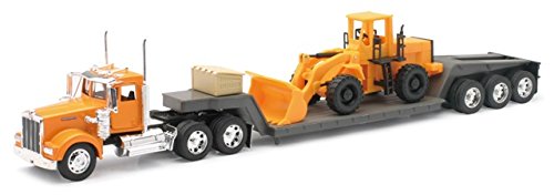 Newray 10623 Kenworth W900 Lowboy With Construction Wheel Loader Long Hauler Toy Truck44; Pack Of 6
