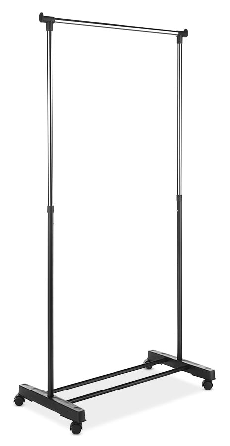 Whitmor Adjustable Garment Rack Rolling Clothes Organizer, 18.25''D X 33''W X 66''H, Black & Chrome
