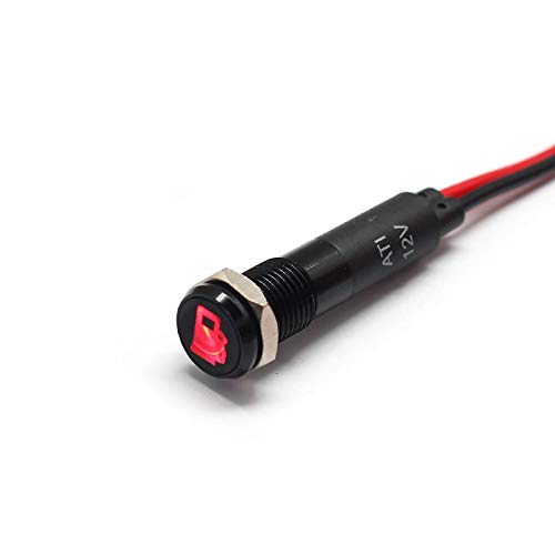 Alpinetech PLB8MS 8mm 5/16' 12V LED Metal Signal Indicator Pilot Dash Light Black Bezel with Symbols (Low Fuel)