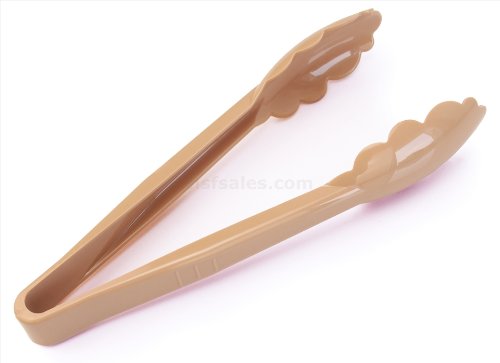 New Star Foodservice 35629 Utility Tong, High Heat Plastic, Scalloped, 9 Inch, Set Of 12, Beige