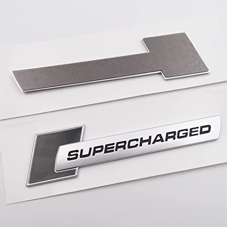 2Pcs Metal Supercharged Logo Car Emblem Premium Auto Badge Rear Trunk Sticker Side Fender Decal (Chrome-Black)