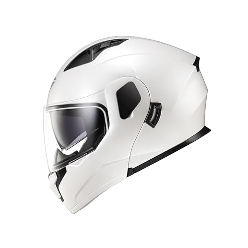 Kypara Motorcycle Dual Visor Flip Up Modular Full Face Helmet With Dot Certification Of Impressionism (White Pearl, L)