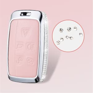 Ruabiban For Land R0Ver Key Fob Cover With Keychain, Pink Key Case Protection Shell Compatible With Range Rover Evoque Sport Vel