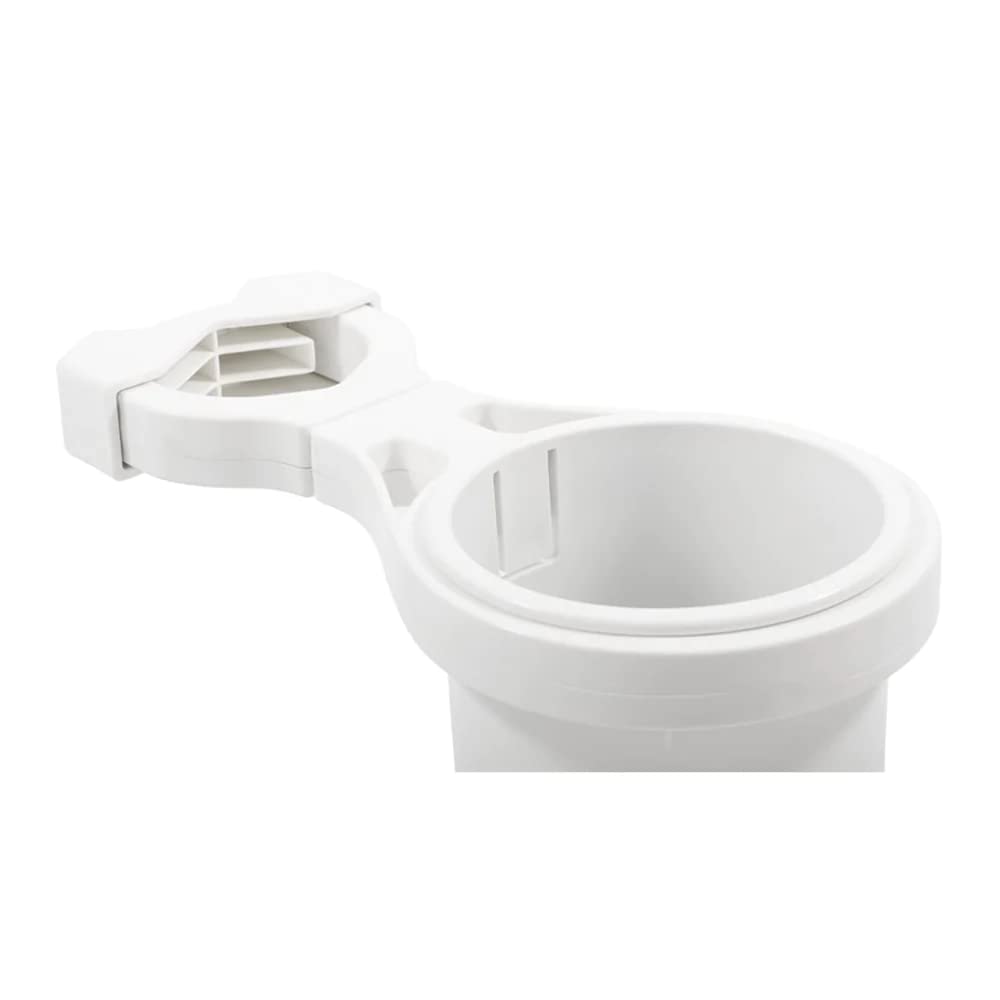 Camco Small Clamp Mounted Cup Holder-Provides a Secure Location for Your Beverage-Mountable for Up to 1-1/4-Inch Rail-White (530
