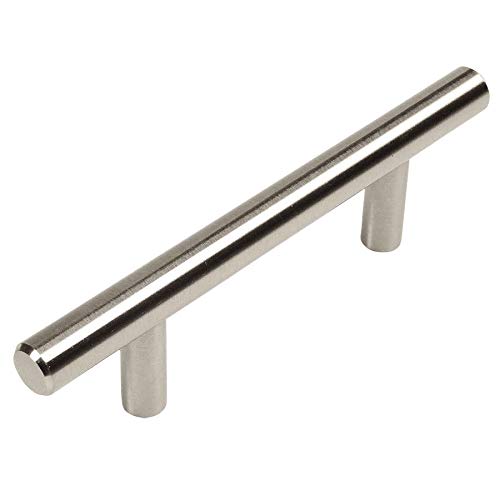 Cosmas 5 Pack 305-030SN Satin Nickel Cabinet Hardware Euro Style Bar Handle Pull - 3' Inch (76mm) Hole Centers, 1/2' Inch Bar Diameter