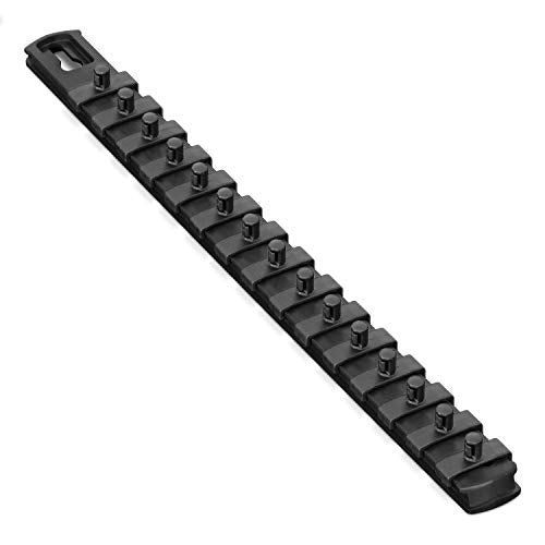 Ernst 13-Inch Socket Rail Organizer With 15 1/4-Inch Twist Lock Clips, Black (8423-Black-1/4)