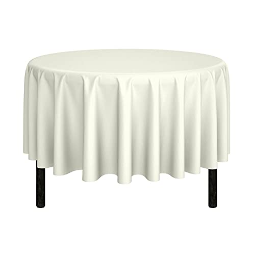 Pomp Ivory 90 Inch Round Premium Polyester Tablecloth  Wrinkle  Stain Resistant Easy Care Fabric  Fits Round Table