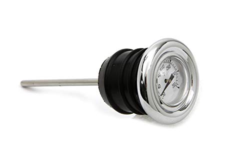 Chrome Shorty Style Oil Tank Dipstick with Oil Temperature Gauge - White Gauge Face - Fits 1979-2003 Harley Sportster XL, 1984-1