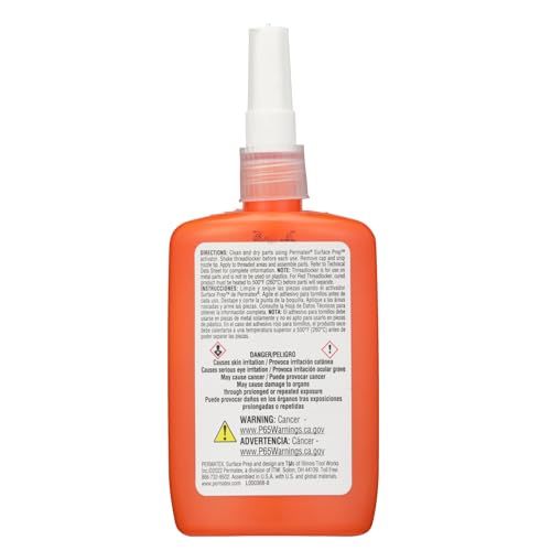 Permatex 25240 High Strength Removable Threadlocker Orange Liquid, 36 Ml