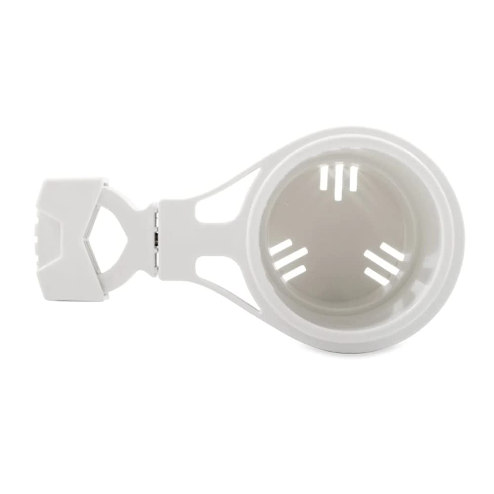 Camco Small Clamp Mounted Cup Holder-Provides A Secure Location For Your Beverage-Mountable For Up To 1-1/4-Inch Rail-White (53086)