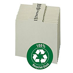 Smead Pressboard Guides, 1/3-Cut Tab Center Position (Jan-Dec), Letter Size, Gray/Green, Set Of 12 (50365)