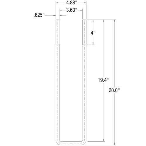 Buyers Products Ub623520 20'' Square Bend U-Bolt Kit, 4 Complete U Bolt Kits, 5/8'' Bolt, 1/2'' X 4 1/4'' Tie Bars, Grade 5 Equi
