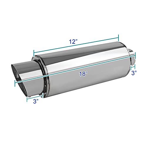 Spec-D Tuning Universal 4'' Slant Tip Fireball Style Racing Exhaust Muffler Stainless Steel +HP