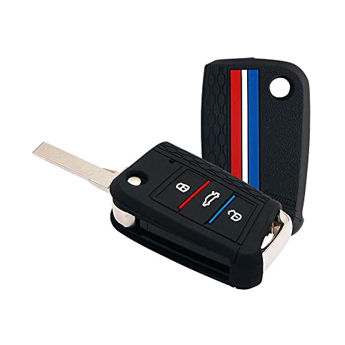 Keyzone Striped Silicone Key Cover Compatible For Skoda Kylaq, Slavia, Kodiaq, Kushaq, Octavia, Karoq, Superb 3 Button Flip Key