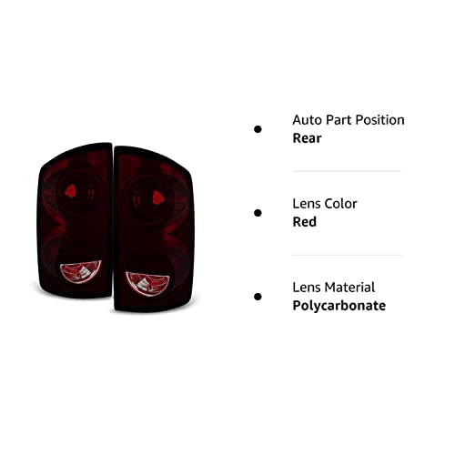 Acanii - For Red Smoke 2007-2008 Dodge Ram 1500 07-09 2500 3500 Tail Lights Lamps Left+Right