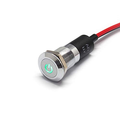 Alpinetech PL12MS 12mm 1/2 12V LED Metal Signal Indicator Pilot Dash Light (Power)