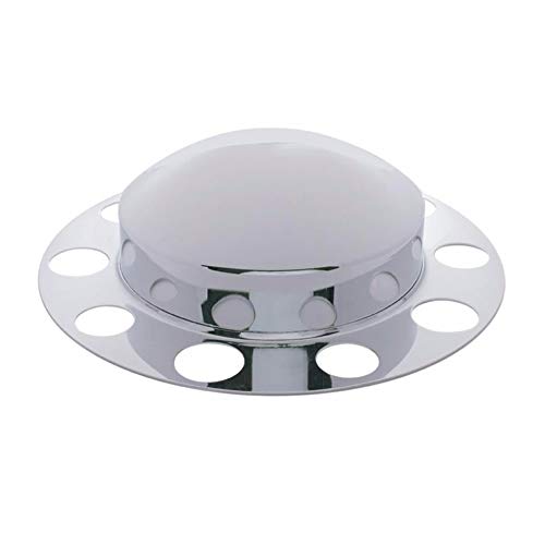 United Pacific 10133 - Axle Hub Cover - Chrome Dome Front Axle Cover 2Pc Kit With 33Mm Nut Cover - Steel/Aluminum Wheel