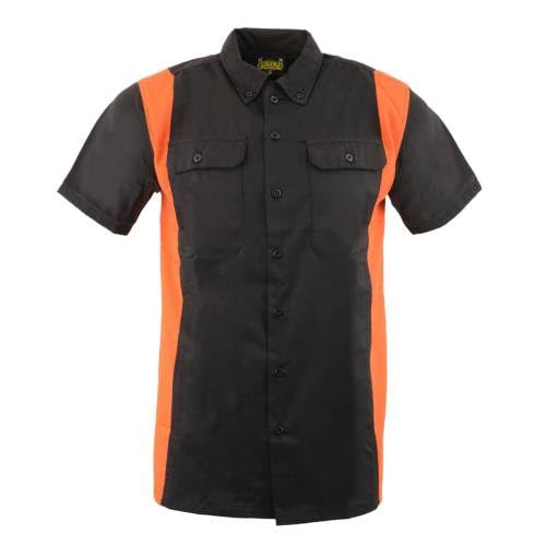 Biker Clothing Co. Mdm11675.94 Mens Two-Tone Black And Orange Short Sleeve Motorcycle Mechanic Shirt - X-Large