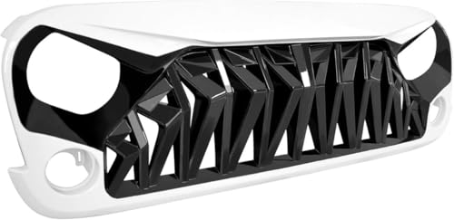 ICARS Front Grill Shark Grille for 2007-2018 Jeep Wrangler JK JKU - White and Black, ABS Material, Model ICARS12JEEP009-P