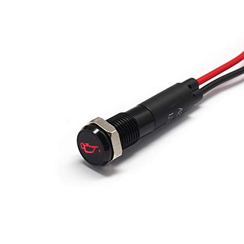 Alpinetech PLB8MS 8mm 5/16 12V LED Metal Signal Indicator Pilot Dash Light Black Bezel with Symbols (Oil Pressure Low)