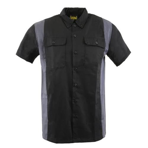 Biker Clothing Co. MDM11674.01 Mens Two-Tone Black and Grey Short Sleeve Motorcycle Mechanic Shirt - X-Large