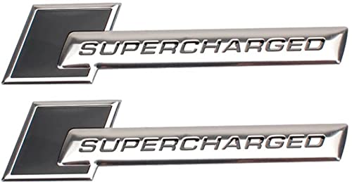 2Pcs Metal Supercharged Logo Car Emblem Premium Auto Badge Rear Trunk Sticker Side Fender Decal (Chrome-Black)