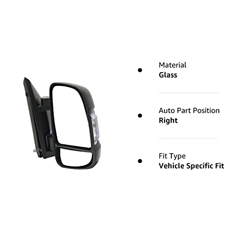Passenger Right Side Mirror Replacement Power Door Mirror Single Light Fit Ram Promaster 1500, 2500, 3500, New Six, Work Van