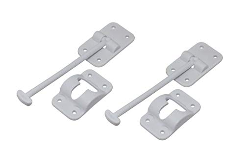 Jsp Manufacturing White Plastic 6” T-Style Entry Door Catch Latch Holder For Rv Camper Trailer Cargo Hatch Assembly Kit (2)