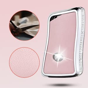 Ruabiban For Lexus Key Fob Cover With Keychain, Pink Genuine Leather Crystal Key Case Protection Shell Compatible With Lexus Es3