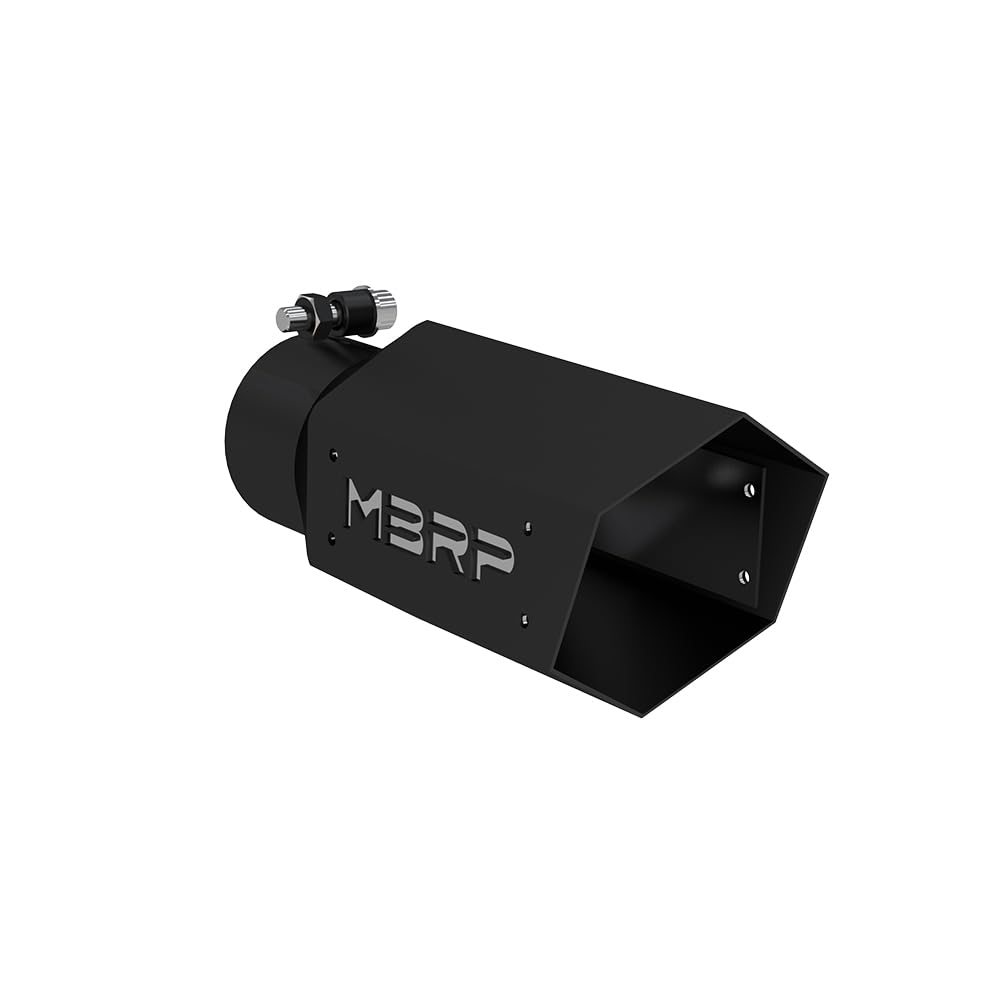 MBRP Exhaust T5169BLK Black Series Exhaust Tip 3 in. Inlet 10 in. Length Stainless Steel Black Coated 4 in. Tip w/Logo Plate Bla