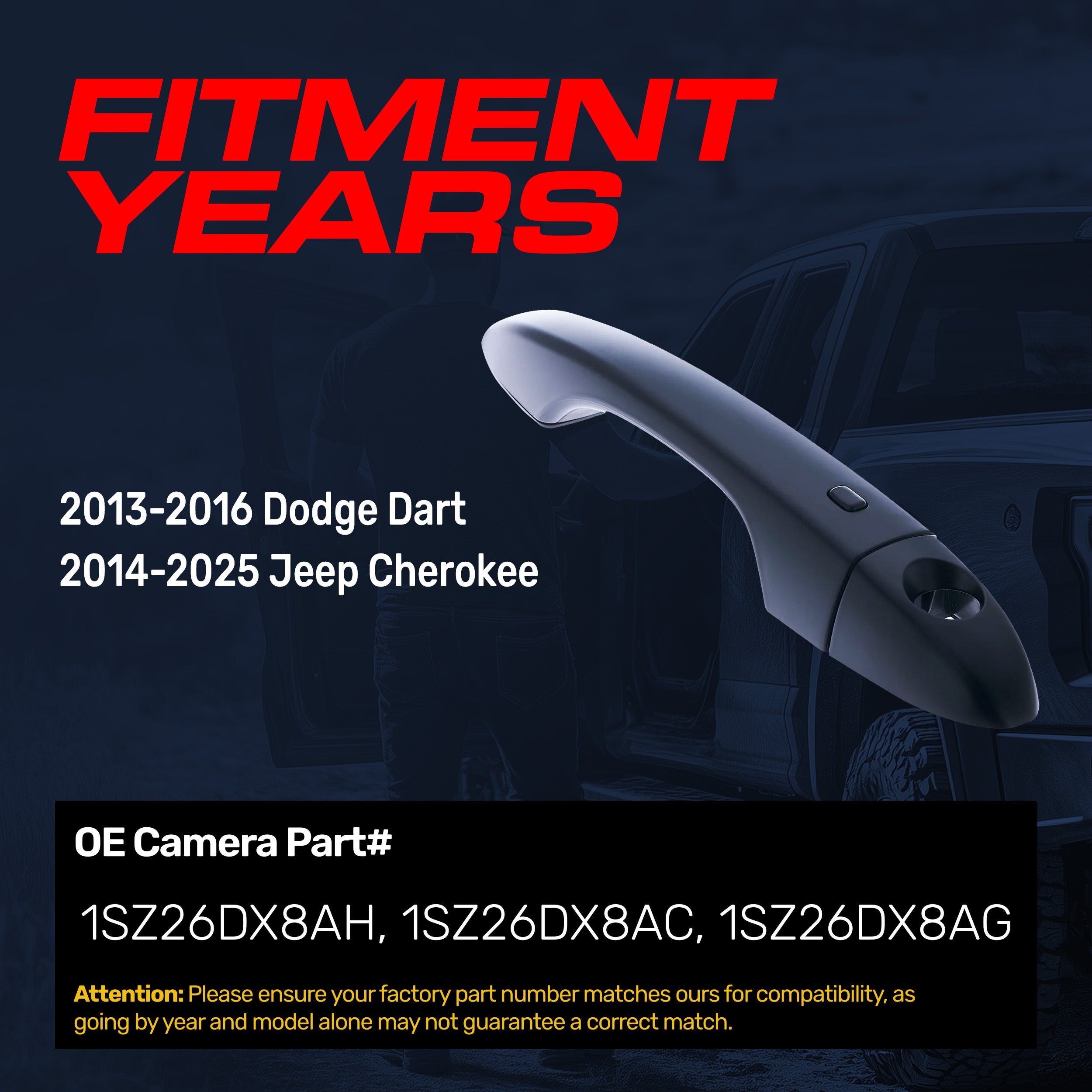 Exterior Door Handle Black Replacement for Dodge Dart (2013-2016) / Jeep Cherokee (2014-2025) OE Part # 1SZ26DX8AH, 1SZ26DX8AC, 1SZ26DX8AG | Front Left Driver Side w/ Keyhole