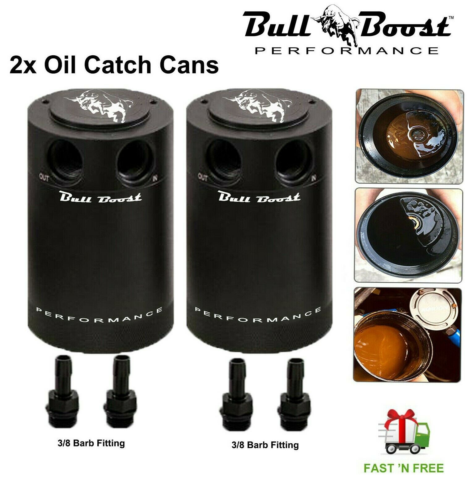 2x Billet Aluminum Baffled Oil Catch Can Reservoir Tank Racing 2-Port