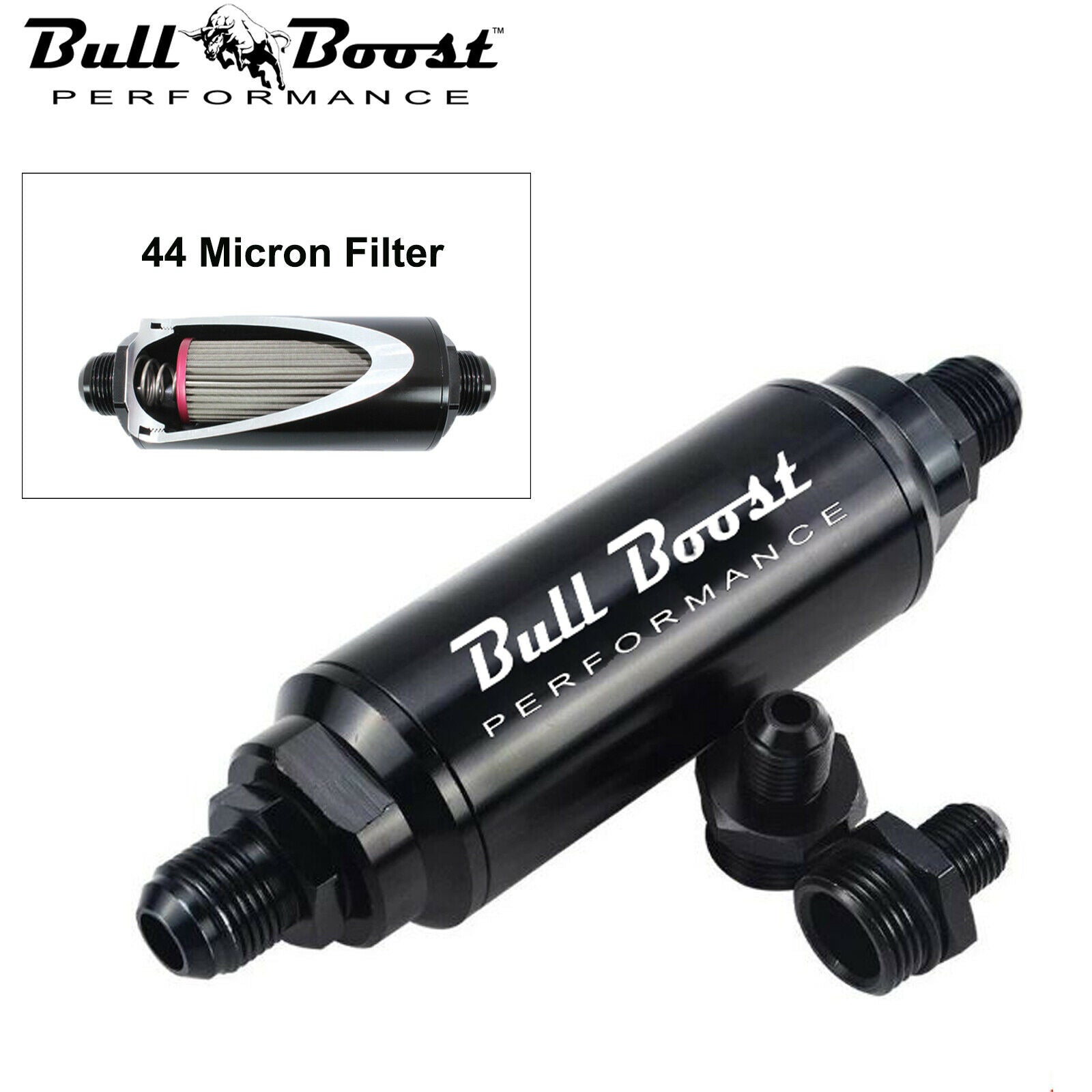 44 Micron Fuel Filter Inline -6AN -8AN -10AN Universal High Flow Turbo Billet