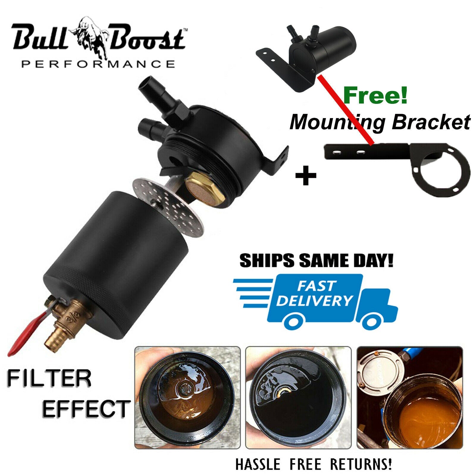 Billet Aluminum Baffled Oil Catch Can + Mount Bracket