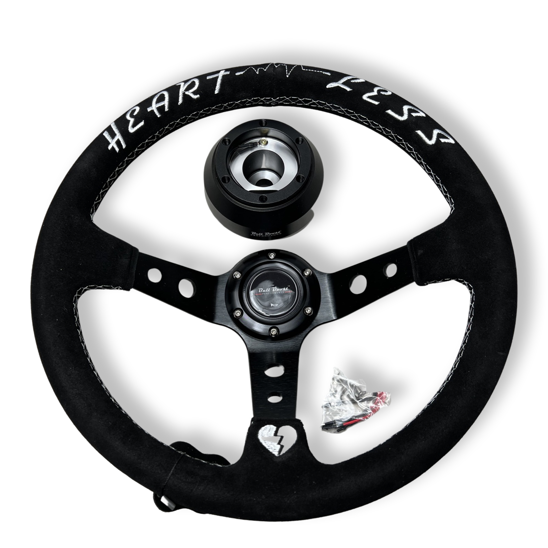 Suede Deep Dish Steering Wheel + Short Hub Adapter Kit For Dodge GM Buick Chevy