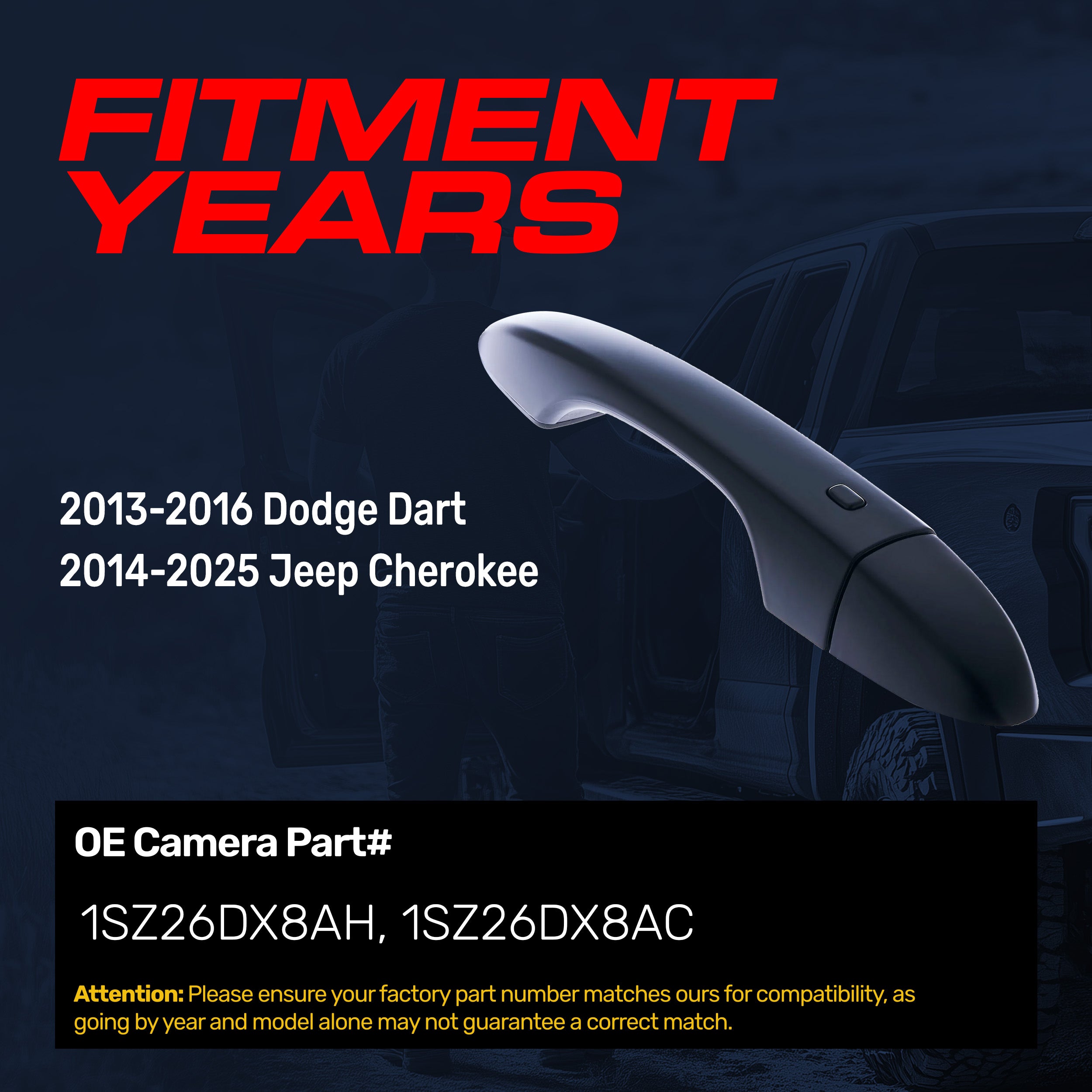 Exterior Door Handle Black Replacement for Dodge Dart (2013-2016) / Jeep Cherokee (2014-2025) OE Part # 1SZ26DX8AH, 1SZ26DX8AC | Front Right Passenger Side w/o Keyhole